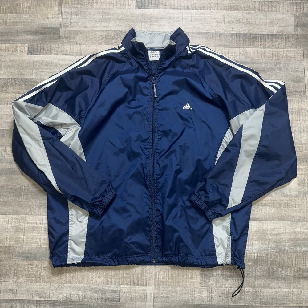 Vintage Adidas Windbreaker Mens 2XL  Y2k 90s Blue White Stripe Jacket